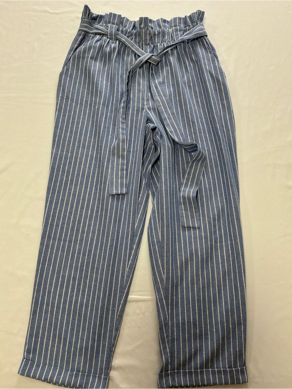Hummingbird Blue & White Striped Paperbag Waist Chinos